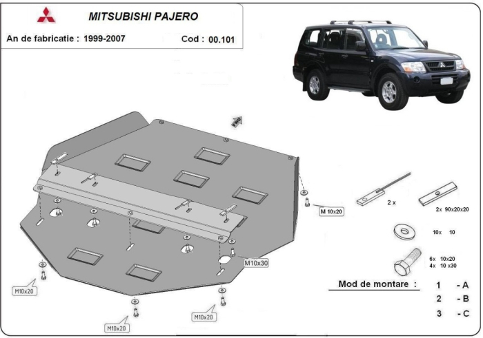 Scut cutie de viteză Mitsubishi Pajero 3 (V60, V70) Vers. 2.0 1999-2007 - Oțel 3 mm [3]