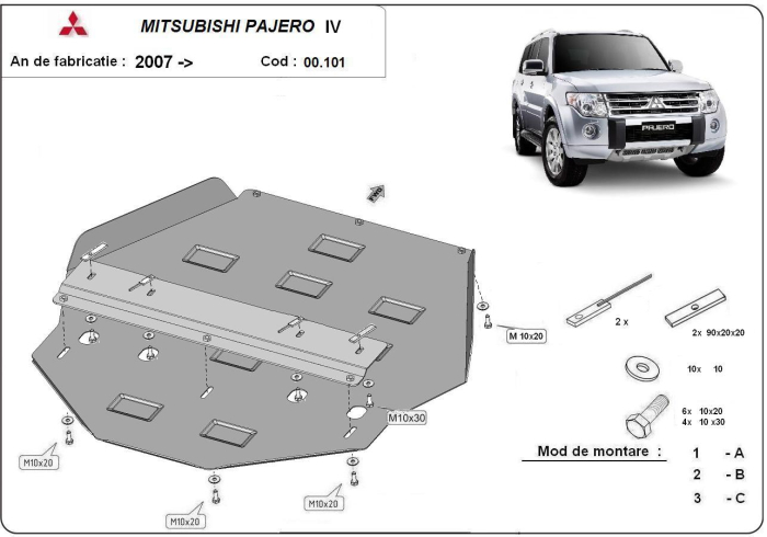 Scut cutie de viteză Mitsubishi Pajero 4 (V80, V90) 2007-2021 - Oțel 3 mm [3]