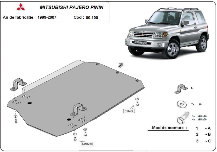 Scut cutie de viteză Mitsubishi Pajero Pinin 1997-2007 - Oțel 3 mm [3]