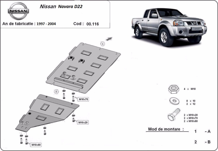 Scut cutie de viteză Nissan Navara D22 1997-2004 - Oțel 3 mm [3]