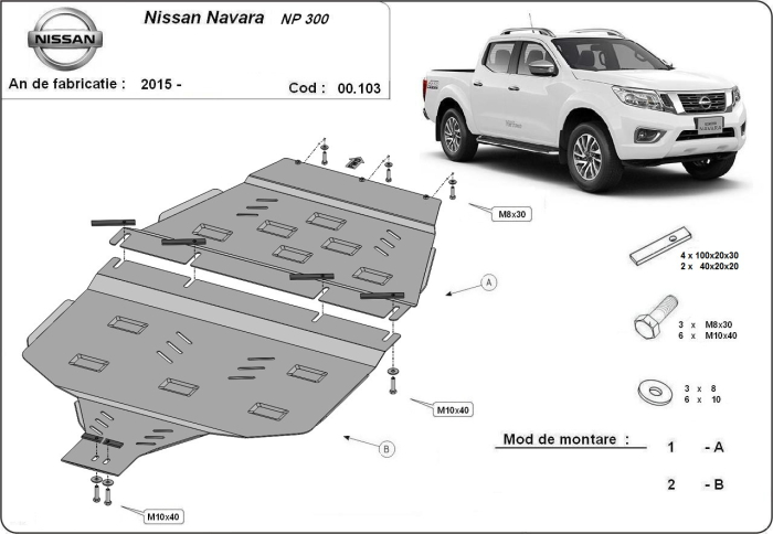 Scut cutie de viteză Nissan Navara NP300 dupa 2015 2015-2021 - Oțel 3 mm [3]