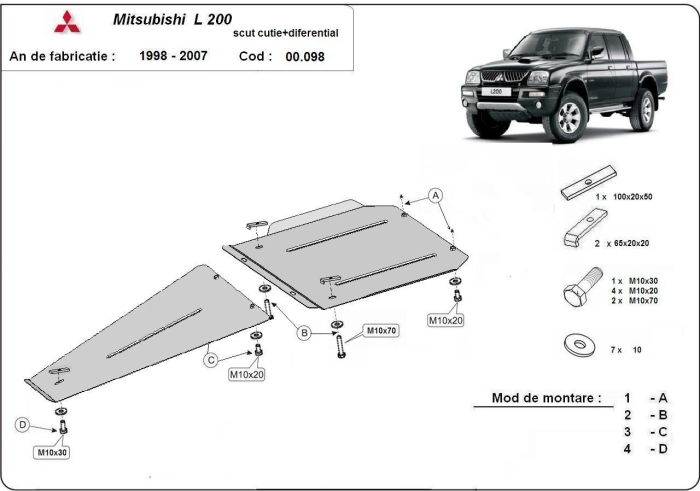 Scut cutie de viteză și diferențial Mitsubishi L200 1998-2007 - Oțel 3 mm [3]