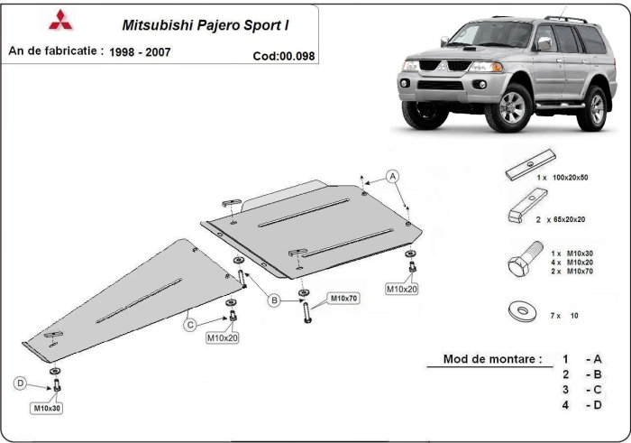 Scut cutie de viteză și diferențial Mitsubishi Pajero Sport 1 1998-2007 - Oțel 3 mm [3]