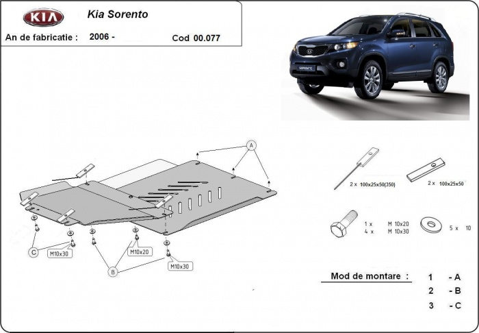 Scut cutie de viteză și reductor Kia Sorento 2006-2010 - Oțel 2 mm [3]