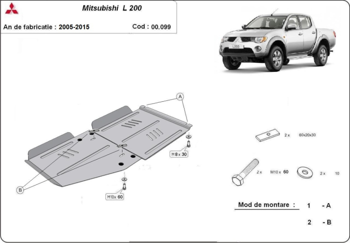 Scut cutie de viteză și reductor Mitsubishi L200 2005-2015 - Oțel 3 mm [3]