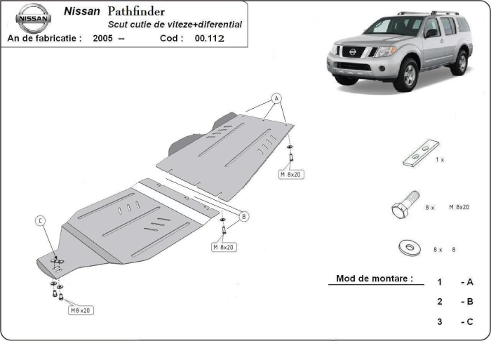 Scut cutie de viteză și reductor Nissan Pathfinder 2005-2015 - Oțel 3 mm [3]