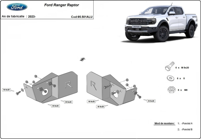 Scut de protectie din aluminiu pentru senzorul bratului de suspenșie spate Ford Ranger Raptor 2023-2026 - Aluminiu 3 mm [3]