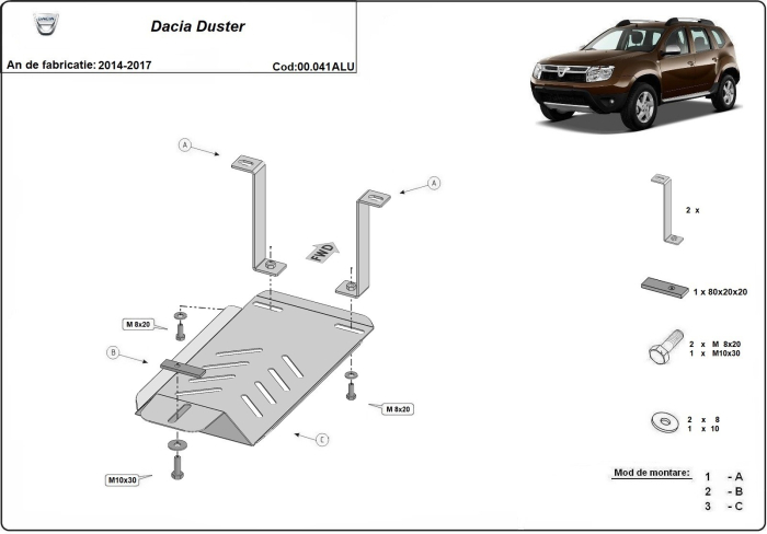 Scut diferențial din aluminiu Dacia Duster, motorizare 4x4 2014-2017 - Aluminiu 4 mm [3]
