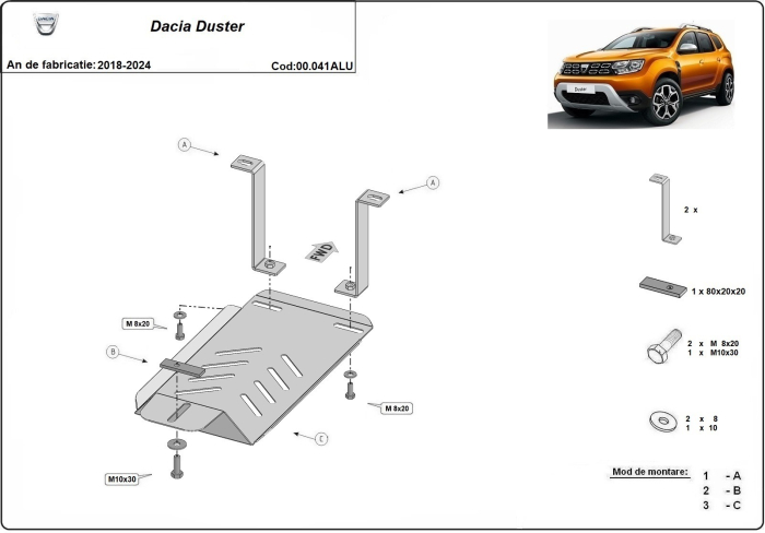 Scut diferențial din aluminiu Dacia Duster, motorizare 4x4 2018-2024 - Aluminiu 4 mm [3]