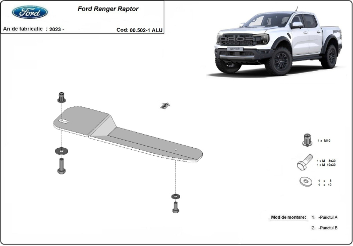 Scut filtru combustibil, conducte Ford Ranger Raptor - Aluminiu 2023-2026 - Aluminiu 4 mm [2]