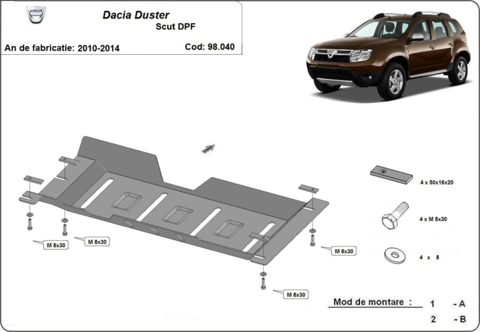 Scut filtru particule Dacia Duster 2010-2013 - Oțel 3 mm [3]