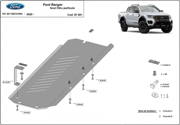 Scut filtru particule Ford Ranger 2020-2023 - Oțel 2 mm [3]