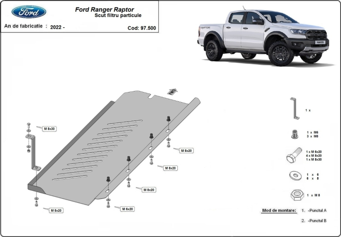 Scut filtru particule Ford Ranger Raptor 2020-2023 - Oțel 2 mm [3]