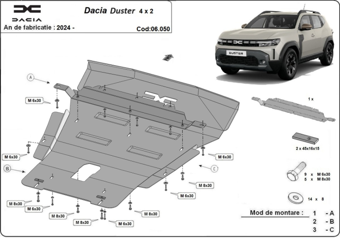 Scut motor Dacia Duster - 4x2 2024-2026 - Oțel 3 mm [3]