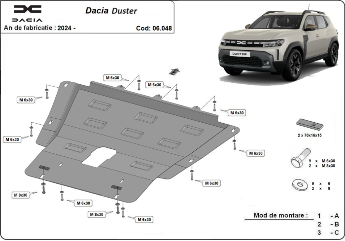 Scut motor Dacia Duster - 4x2+4x4 2024-2026 - Oțel 2 mm [3]
