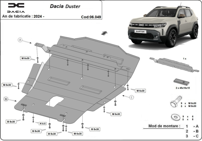 Scut motor Dacia Duster - 4x4 2024-2026 - Oțel 3 mm [3]
