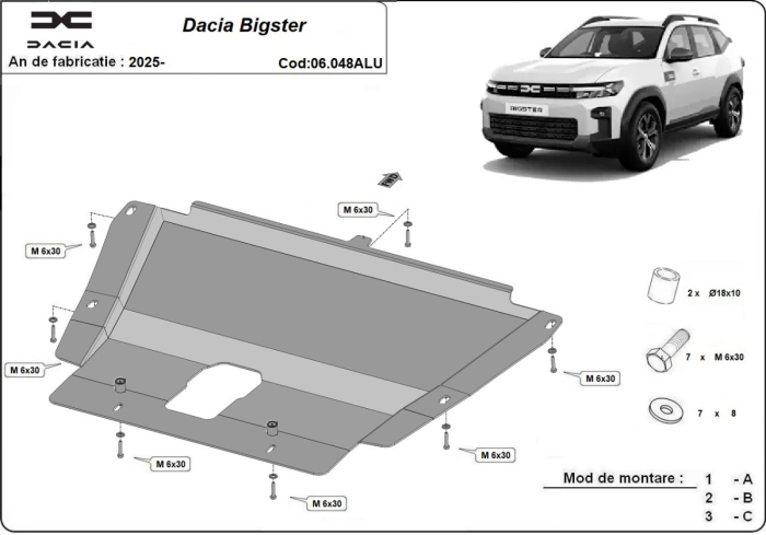 Scut motor din aluminiu Dacia Bigster - 4x4+4x2 2025-2026 - Aluminiu 3 mm [3]