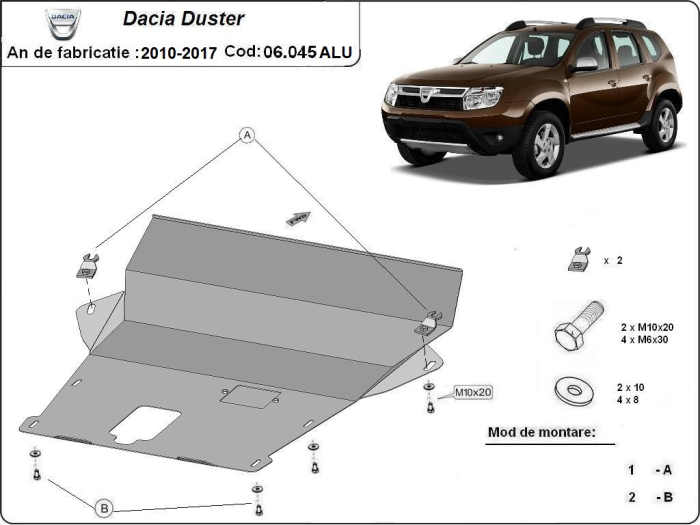 Scut motor din aluminiu Dacia Duster 2010-2017 - Aluminiu 4 mm [3]