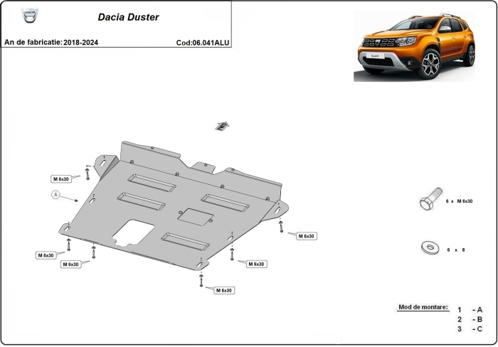 Scut motor din aluminiu Dacia Duster 2018-2024 - Aluminiu 3 mm [2]