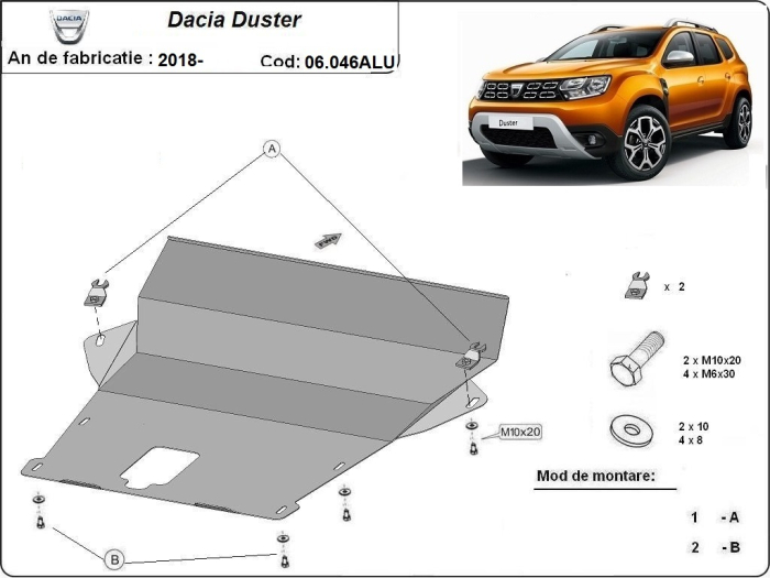 Scut motor din aluminiu Dacia Duster 2018-2024 - Aluminiu 4 mm [2]