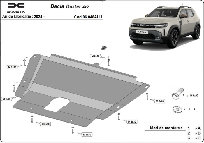 Scut motor din aluminiu Dacia Duster - 4x2+4x4 2024-2026 - Aluminiu 3 mm [3]