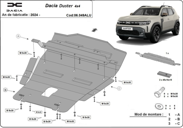 Scut motor din aluminiu Dacia Duster - 4x4 2024-2026 - Aluminiu 4 mm [3]