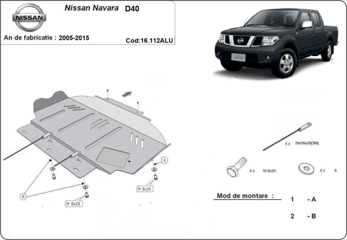 Scut motor din aluminiu Nissan Navara 2005-2015 - Aluminiu 4 mm [2]