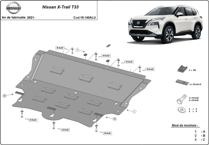 Scut motor din aluminiu Nissan X-Trail T33 2021-2026 - Aluminiu 3 mm [3]