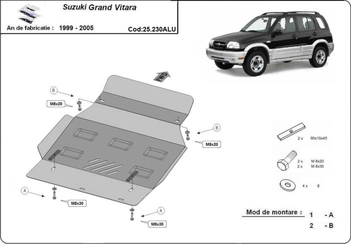 Scut motor din aluminiu Suzuki Grand Vitara 1999-2005 - Aluminiu 3 mm [3]