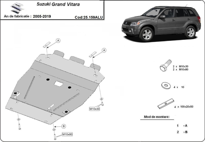 Scut motor din aluminiu Suzuki Grand Vitara 2005-2019 - Aluminiu 3 mm [3]