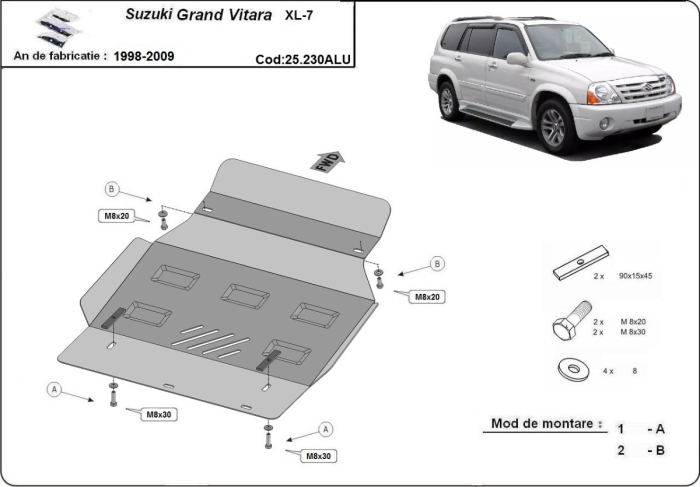 Scut motor din aluminiu Suzuki Grand Vitara XL-7 1998-2009 - Aluminiu 3 mm [3]