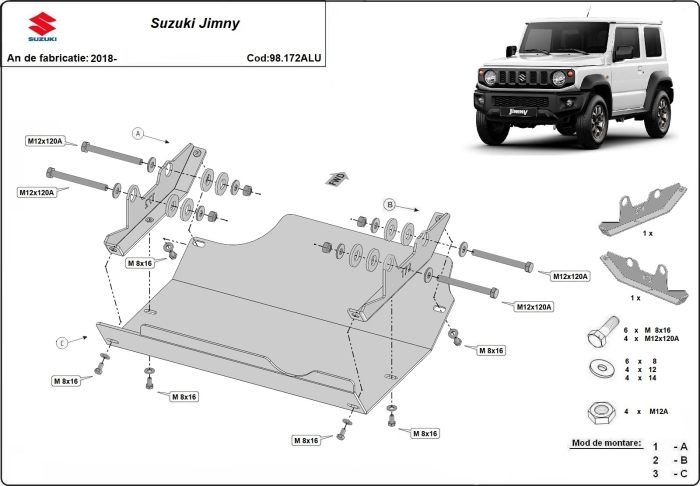 Scut motor din aluminiu Suzuki Jimny 2018-2026 - Aluminiu 5 mm [3]