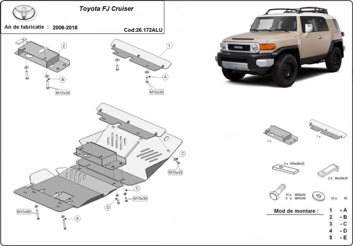 Scut motor din aluminiu Toyota FJ Cruiser 2006-2018 - Aluminiu 4 mm [3]