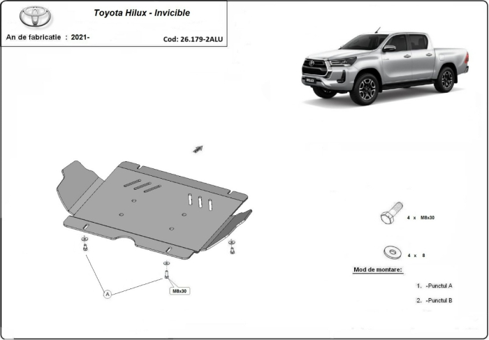 Scut motor din aluminiu Toyota Hilux Invincible 2021-2026 - Aluminiu 4 mm [2]