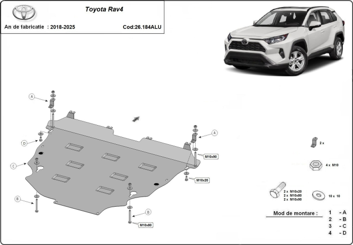 Scut motor din aluminiu Toyota RAV4 2018-2025 - Aluminiu 3 mm [3]