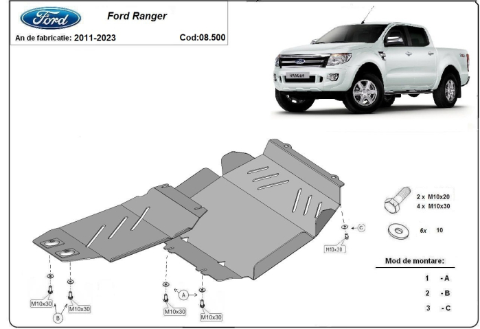 Scut motor Ford Ranger 2010-2023 - Oțel 3 mm [3]
