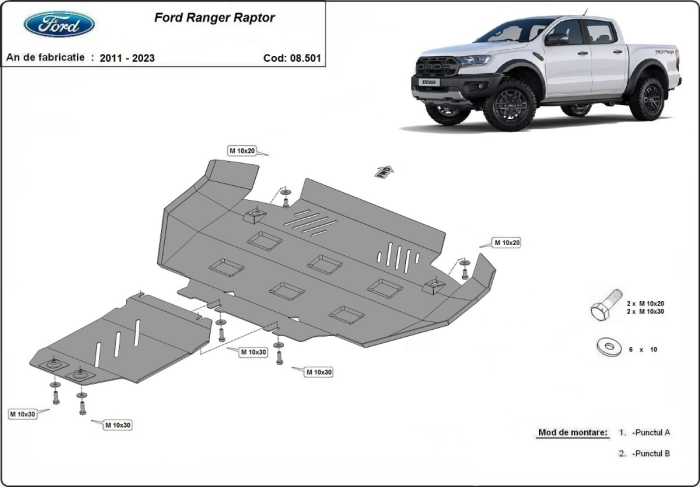 Scut motor Ford Ranger Raptor 2020-2023 - Oțel 3 mm [3]