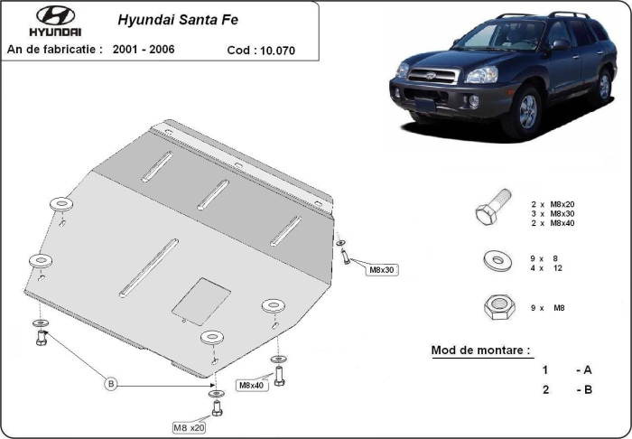 Scut motor Hyundai Santa Fe 2001-2006 - Oțel 3 mm [3]