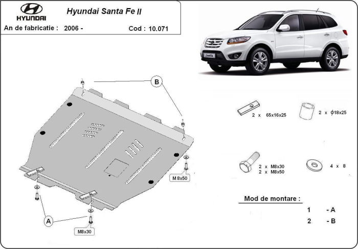 Scut motor Hyundai Santa Fe 2006-2011 - Oțel 3 mm [3]