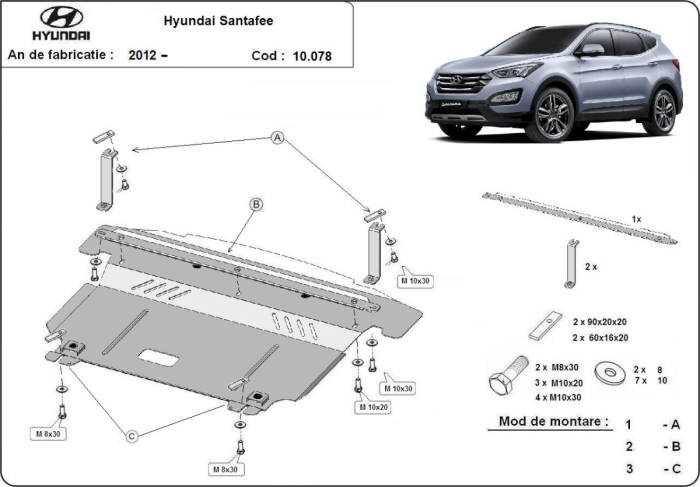 Scut motor Hyundai Santa Fe 2012-2018 - Oțel 2 mm [3]