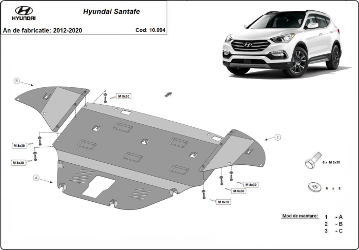 Scut motor Hyundai Santa Fe 2018-2023 - Oțel 2 mm [3]