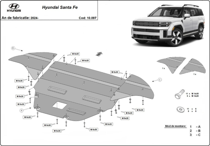 Scut motor Hyundai Santa Fe 2024-2026 - Oțel 2 mm [3]