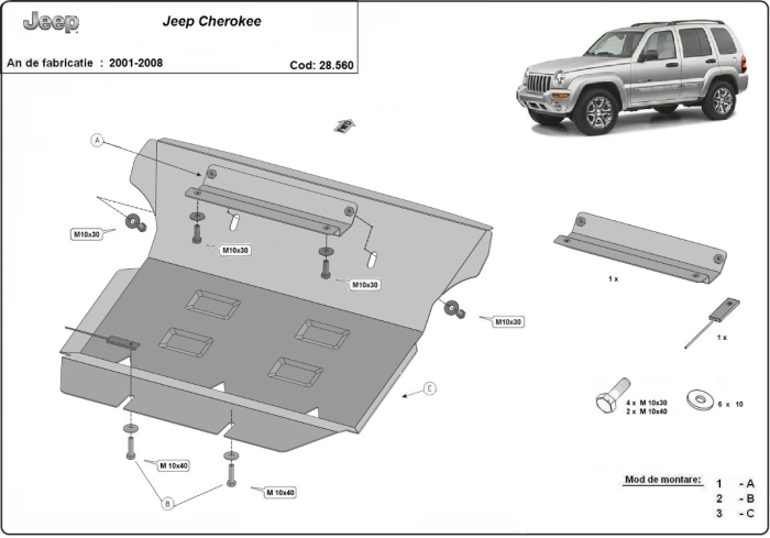 Scut motor Jeep Cherokee KJ 2001-2008 - Oțel 2.5 mm [3]