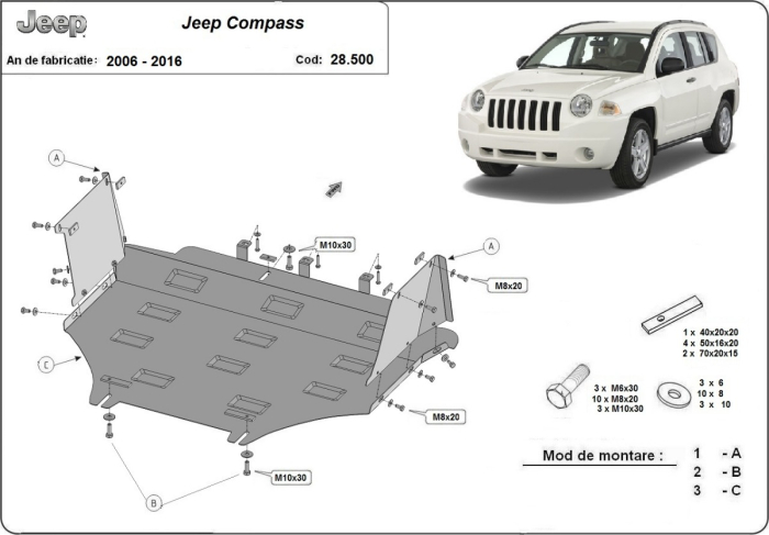 Scut motor Jeep Compass 2006-2016 - Oțel 2 mm [3]