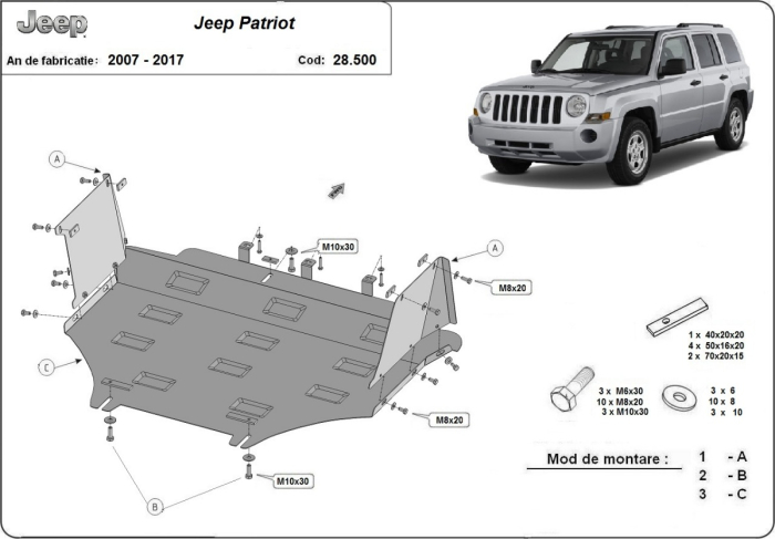 Scut motor Jeep Patriot 2007-2017 - Oțel 2 mm [3]