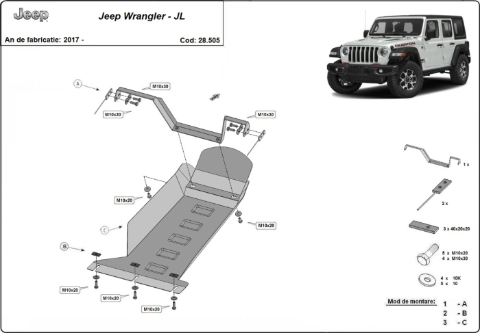 Scut motor Jeep Wrangler JL 2017-2026 - Oțel 2 mm [3]