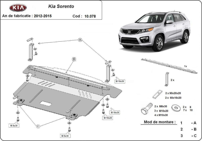 Scut motor Kia Sorento 2012-2020 - Oțel 2 mm [3]