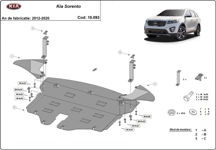 Scut motor Kia Sorento 2012-2020 - Oțel 2 mm [3]