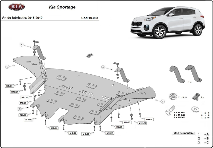 Scut motor Kia Sportage 2015-2019 - Oțel 2 mm [3]