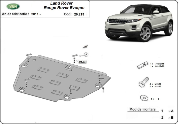 Scut motor metalic Range Rover Evoque 2011-2018 - Oțel 2 mm [3]